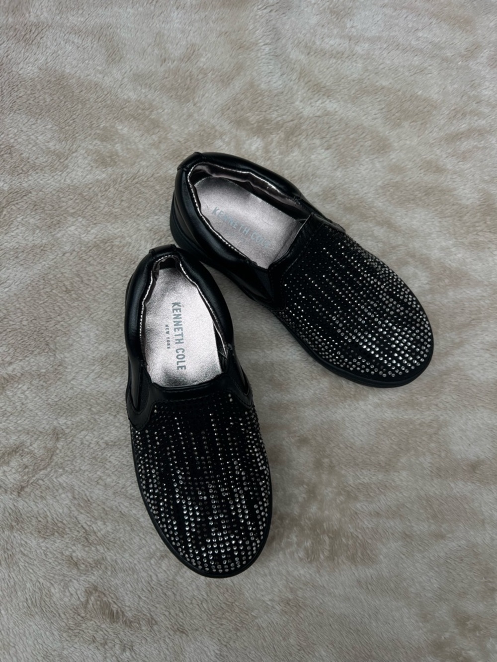 Kenneth Cole Black Rhinestone-Embellished Slip-Ons size 8.5